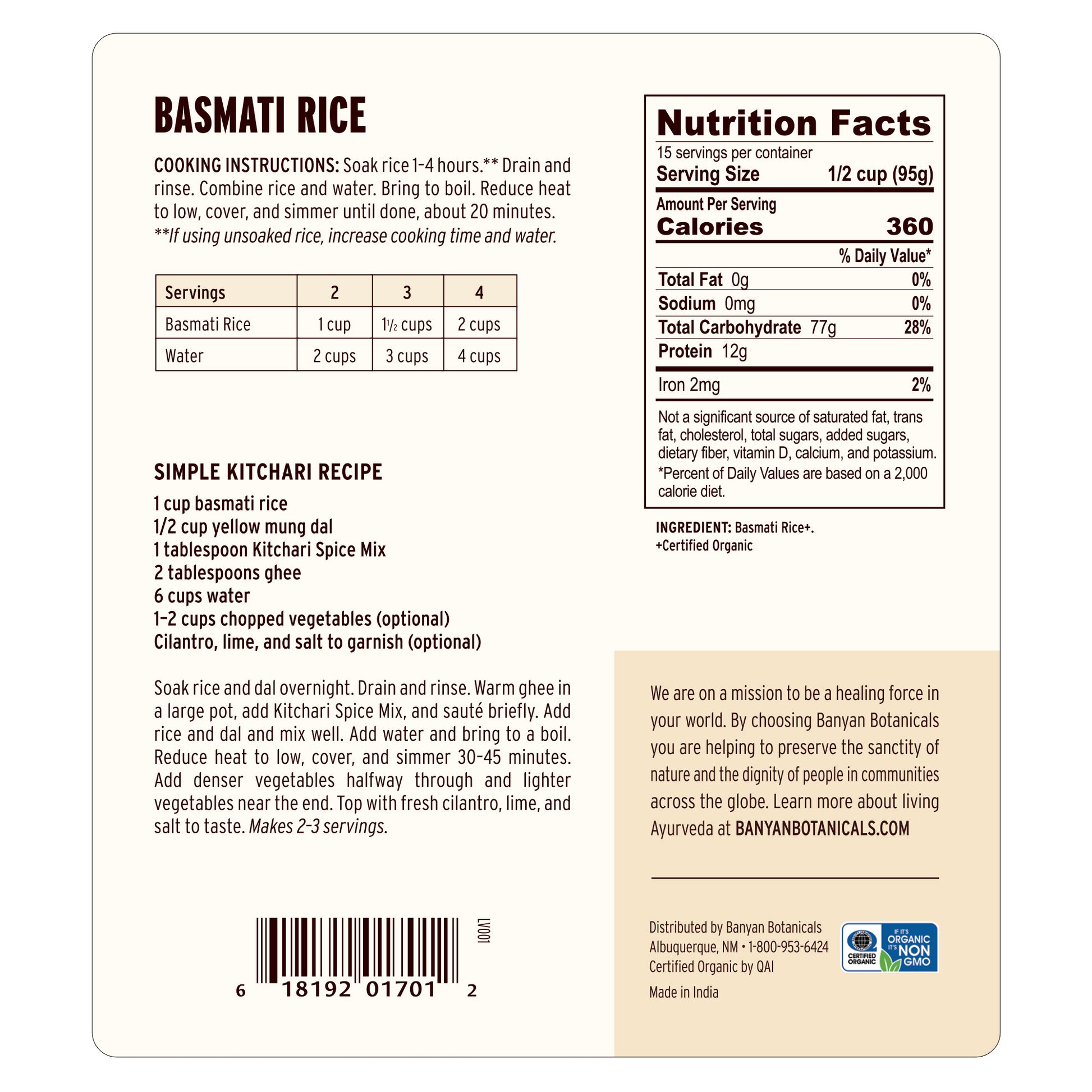 Basmati Rice back label