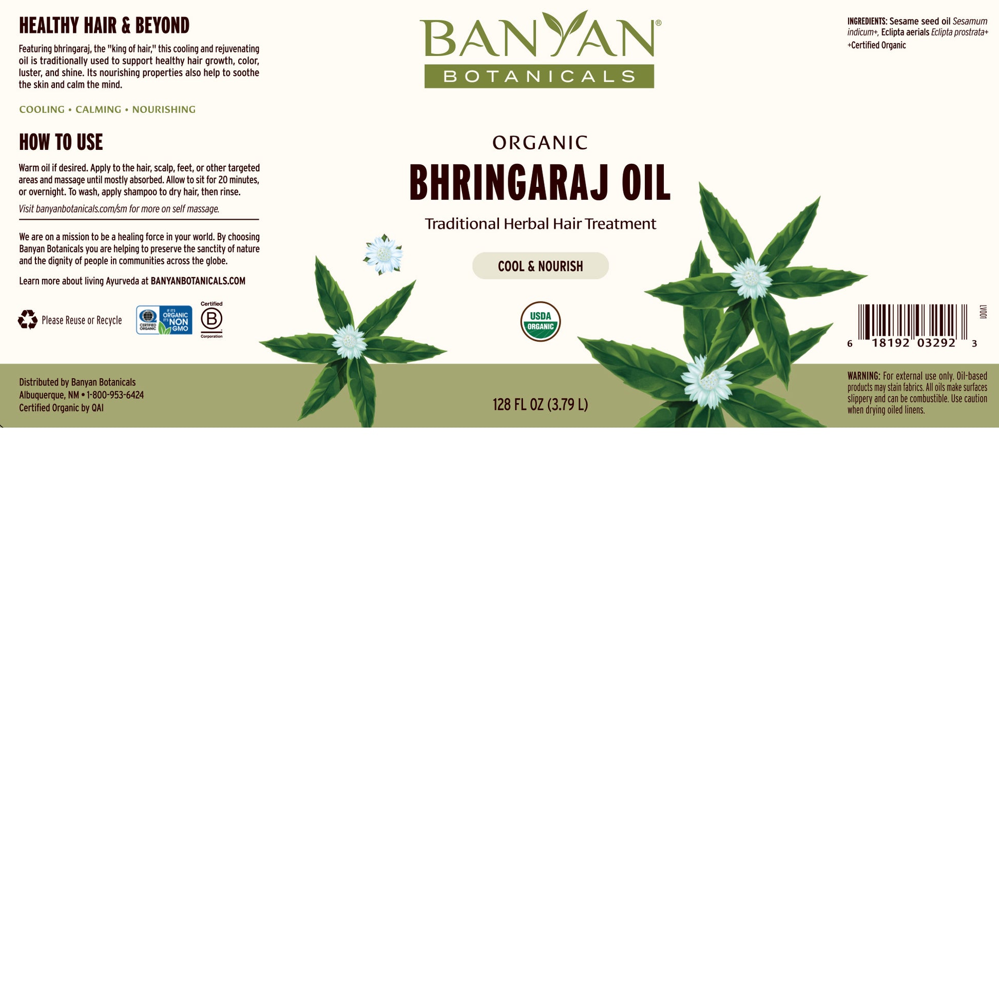 128 fl oz: Bhringaraj Oil Label