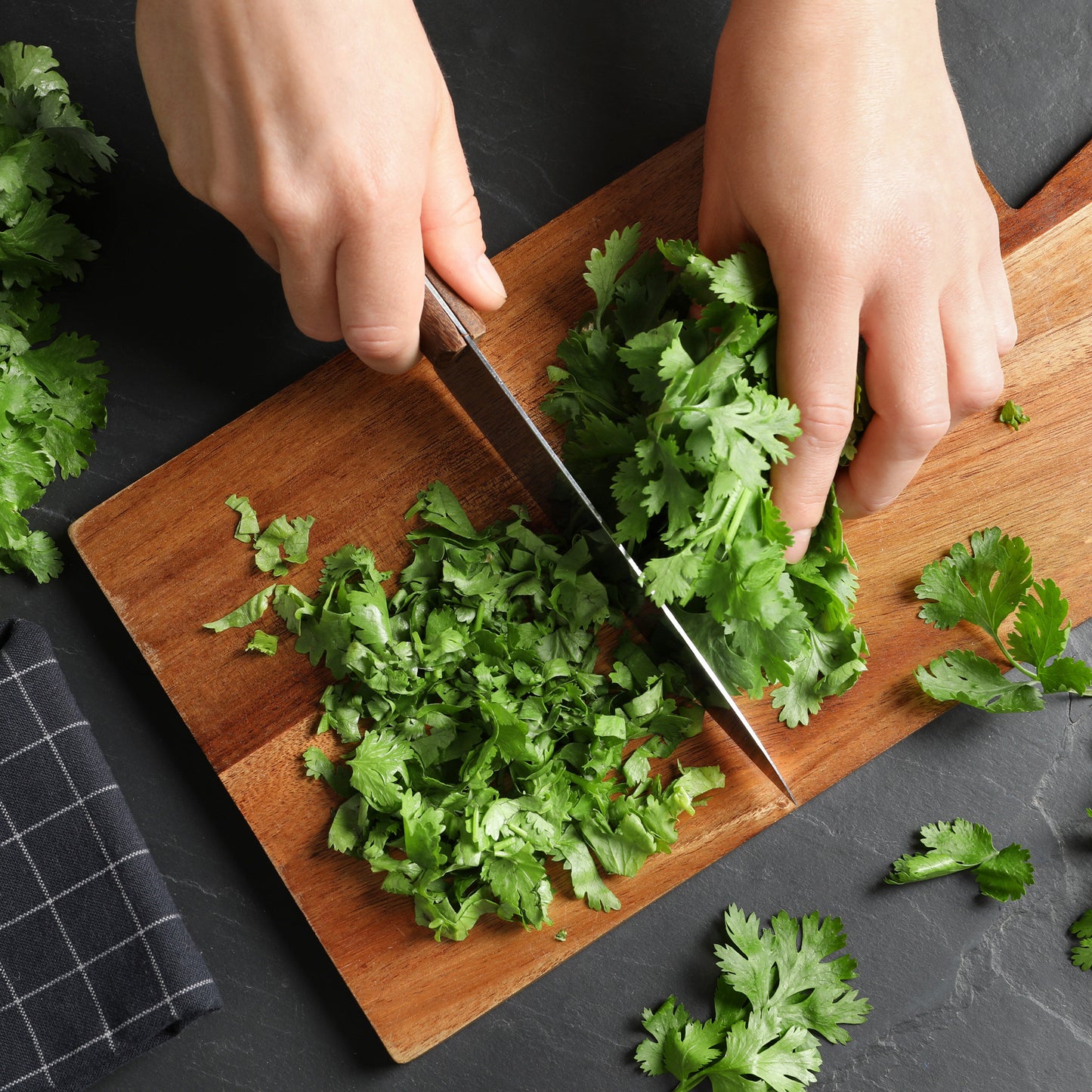 Organic Cilantro on cutting board