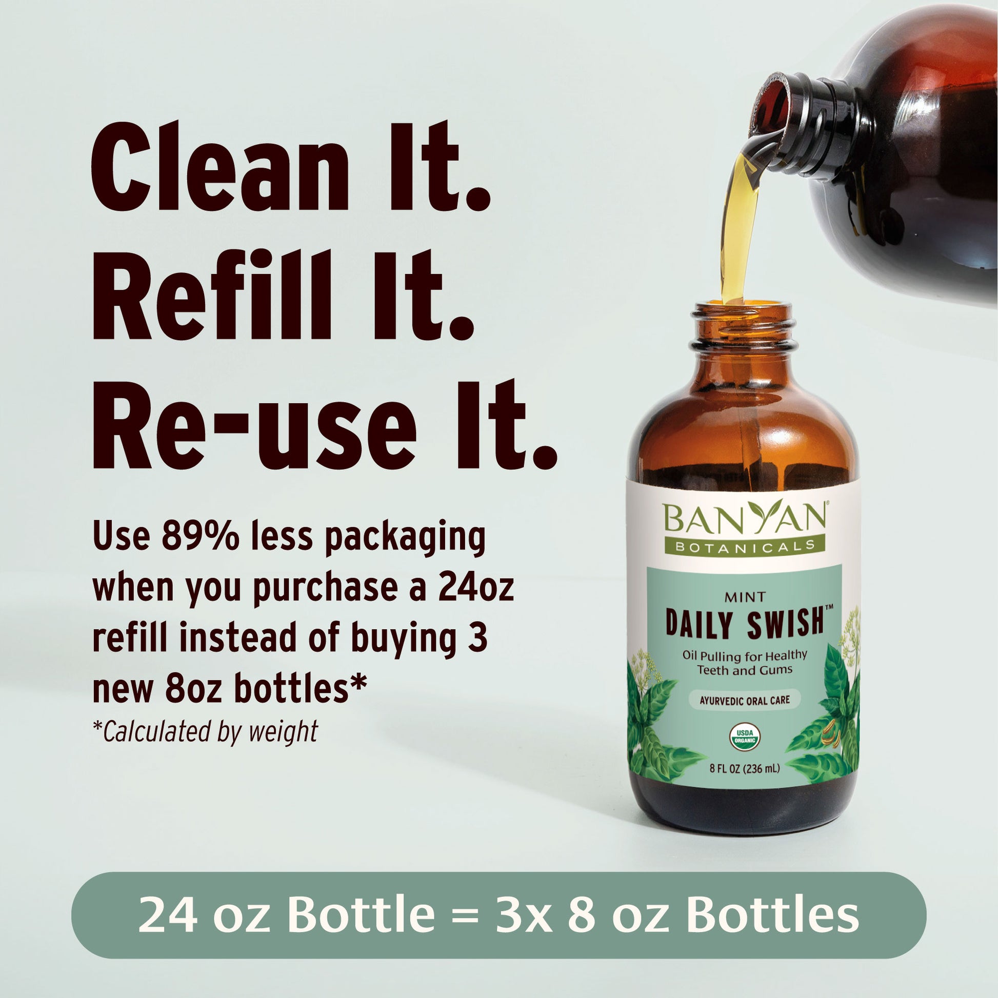 8 fl oz: Daily Swish Mint Oil Pulling Refill