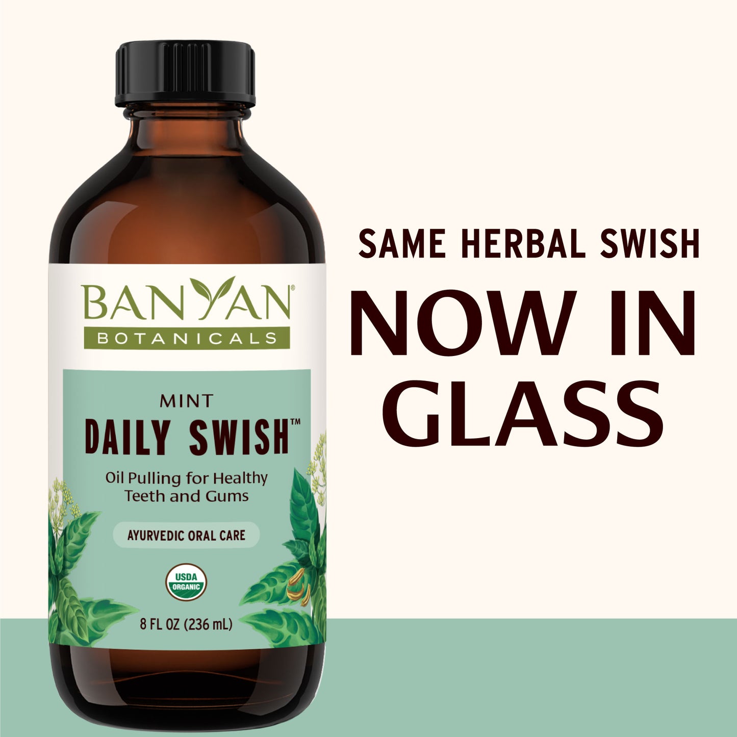 8 fl oz: Daily Swish Mint Oil Pulling Now in Glass