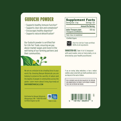 3.5 oz: guduchi powder back label