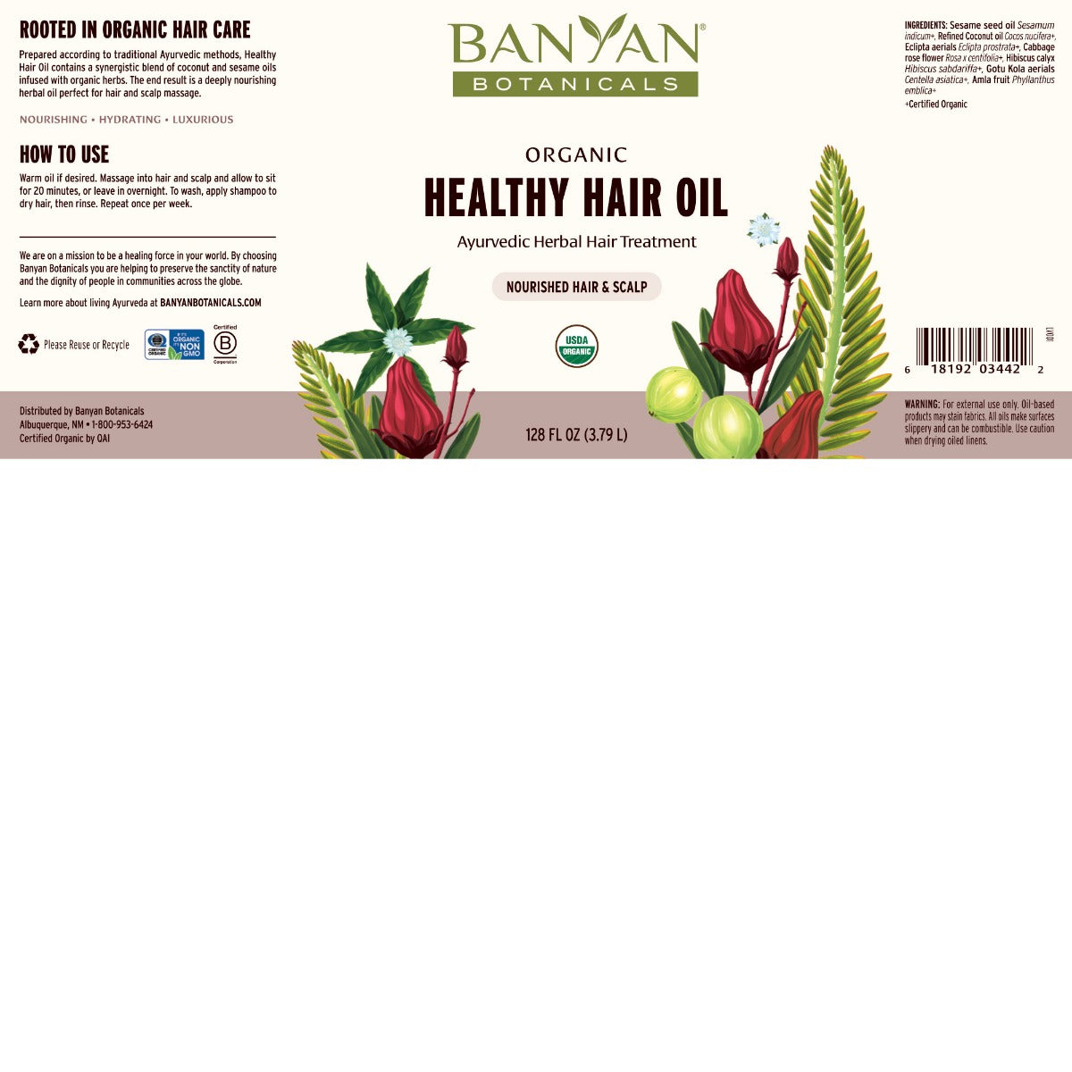 128 fl oz: Healthy Hair Oil Label Image