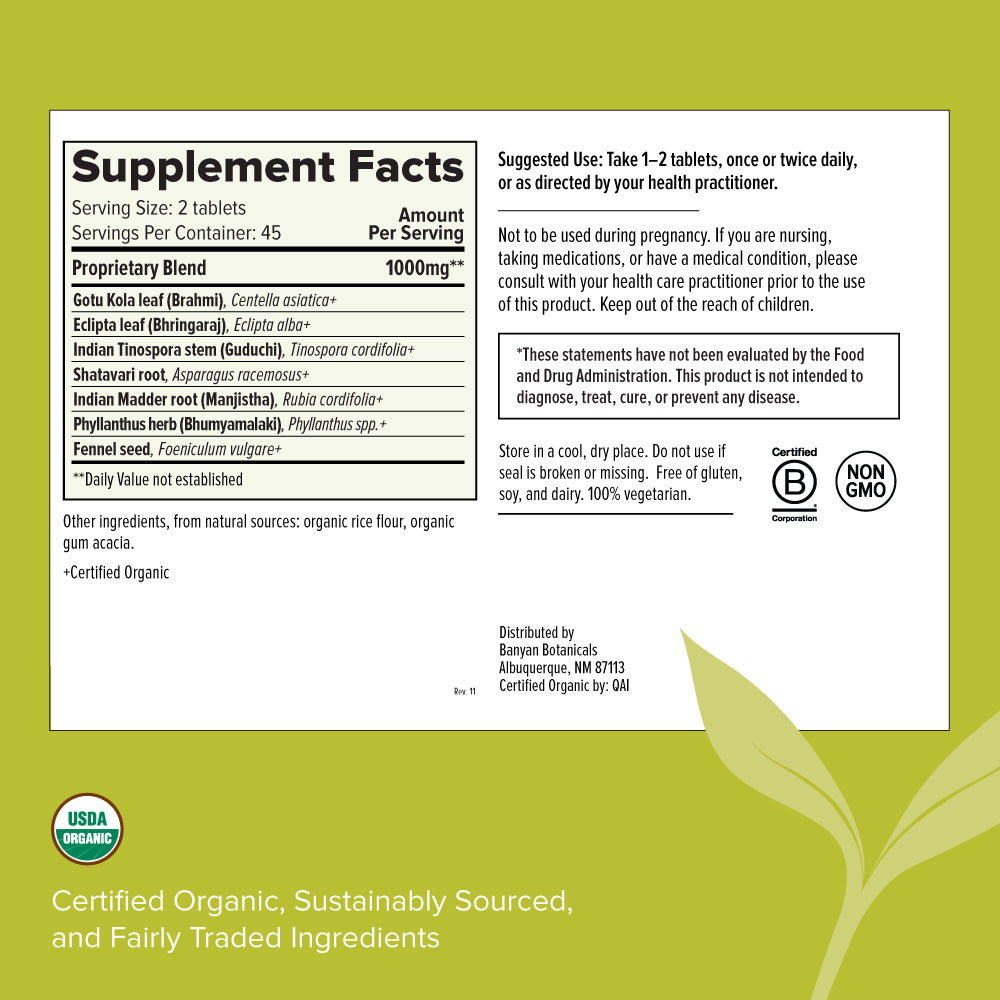 Supplement Facts for Healthy Pitta tablets