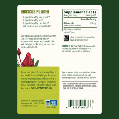 1 lb: Hibiscus powder back label showing supplement facts panel