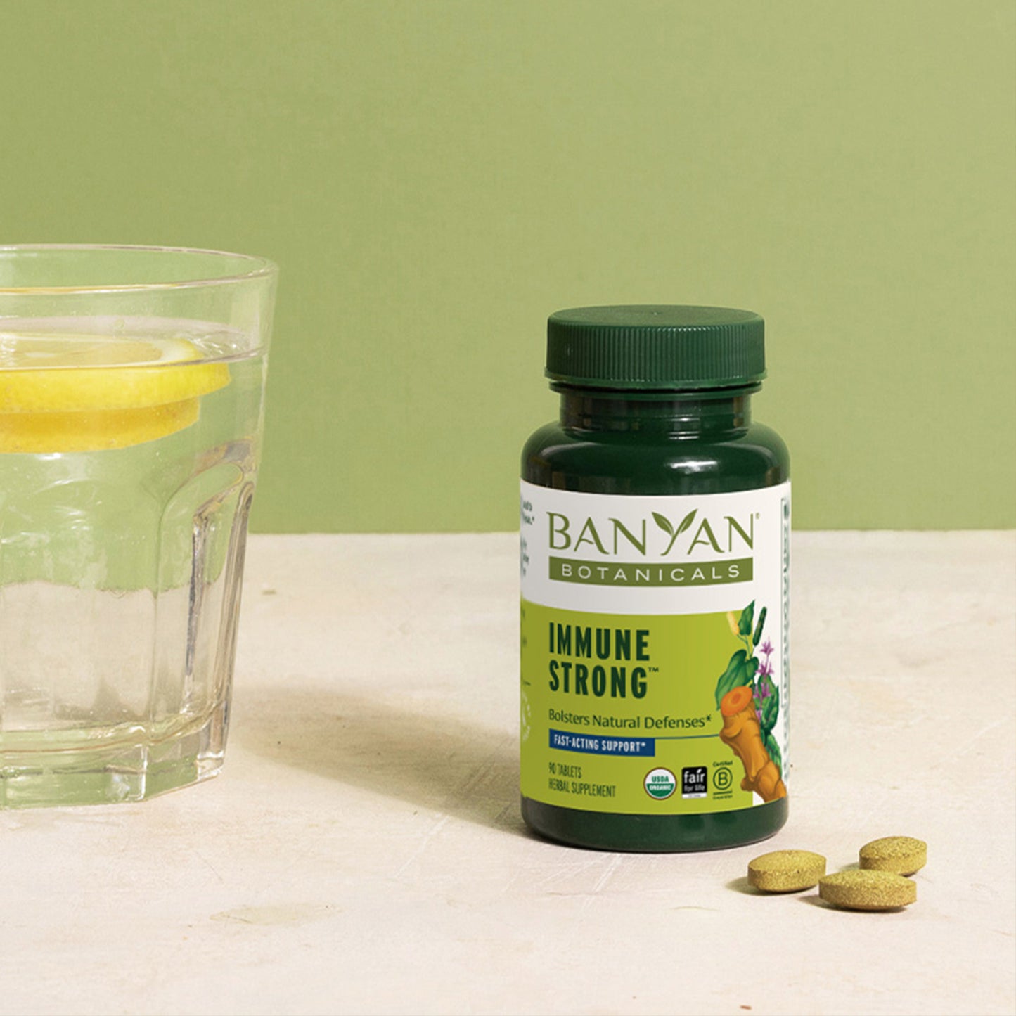 Immune Strong Tablets with water glass