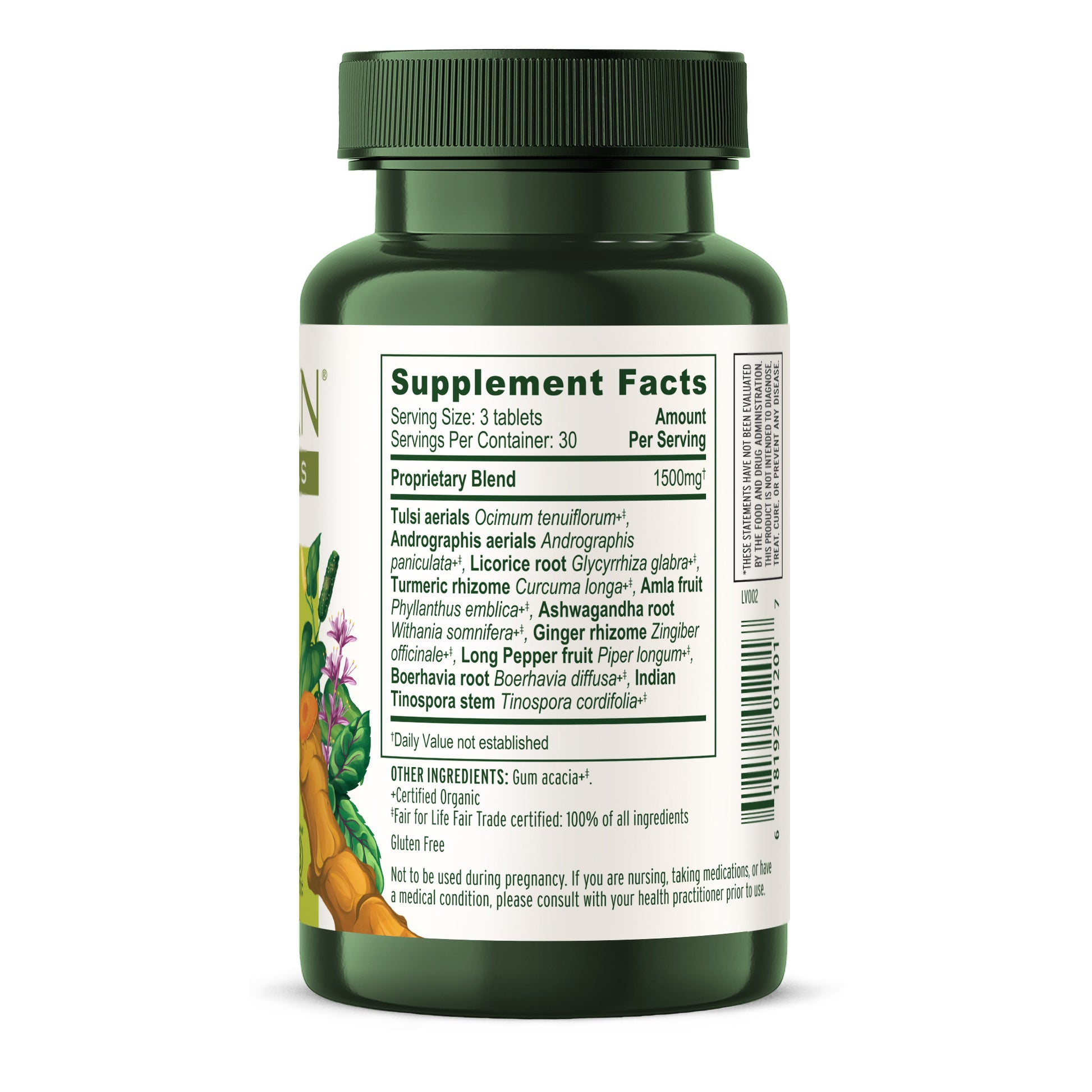 Immune Strong tablet bottle showing supplement facts panel