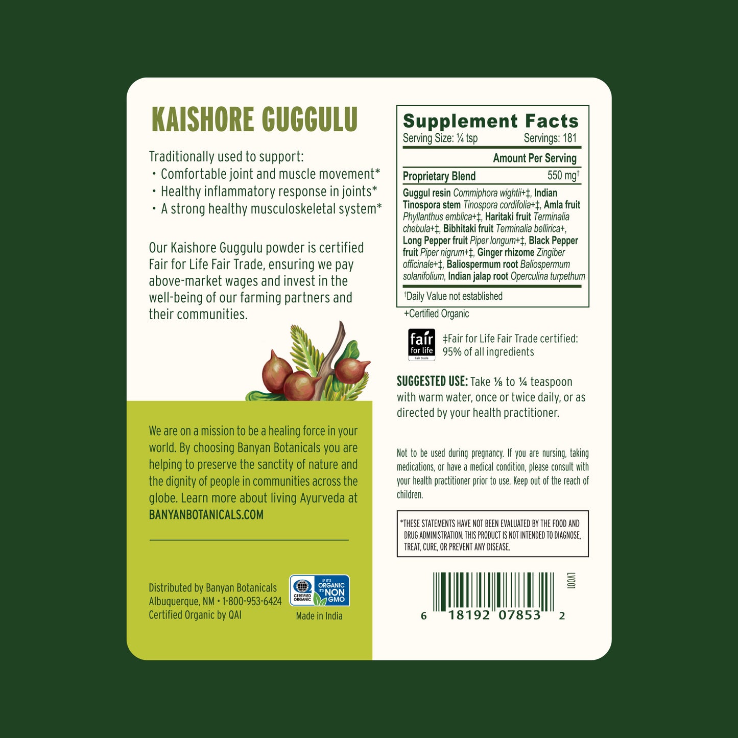 Kaishore Guggulu powder Supplement Facts