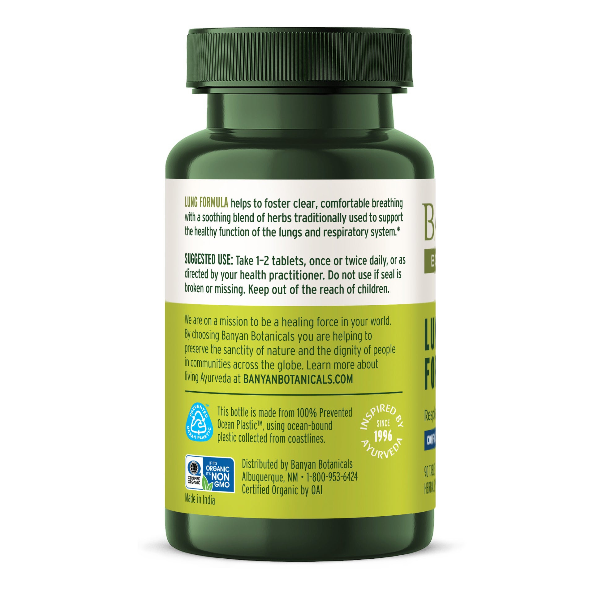 Lung Formula tablet bottle showing product description and suggested use