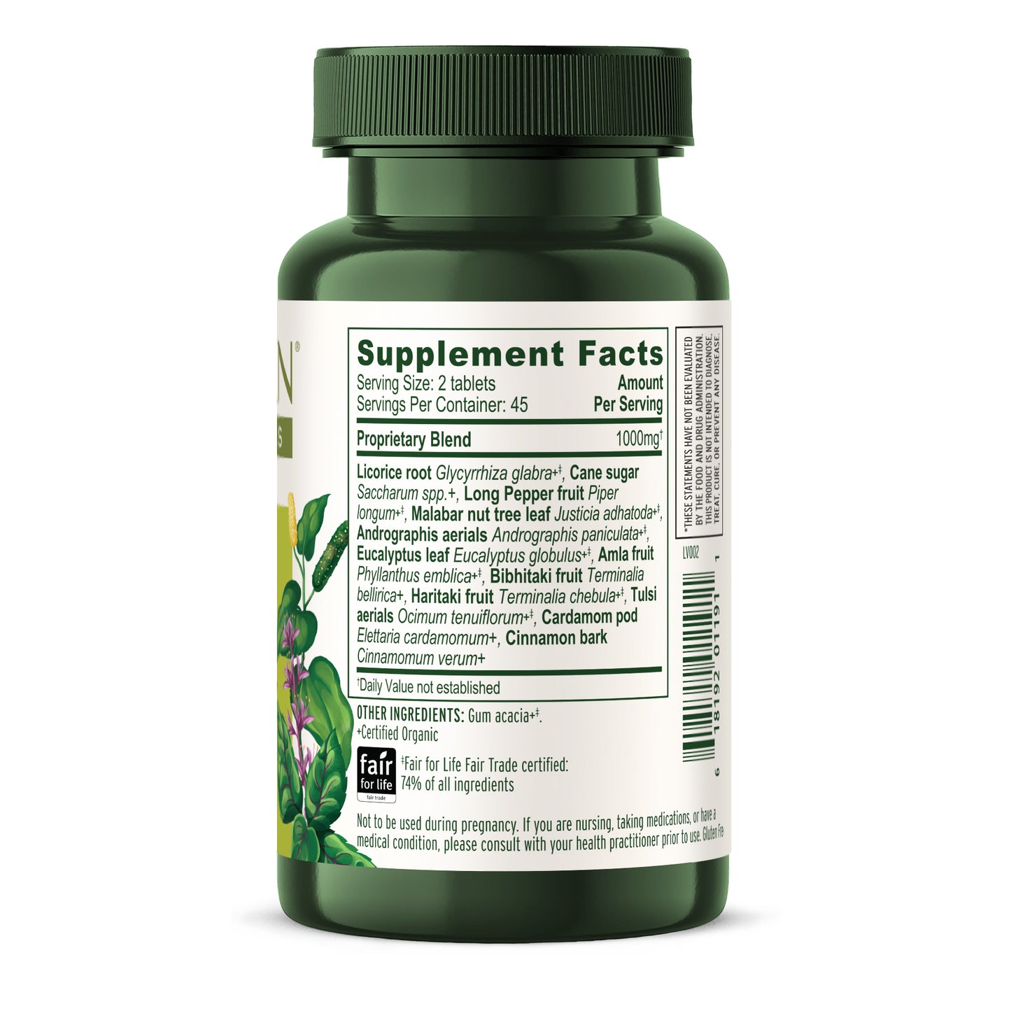 Lung Formula tablet bottle showing supplement facts