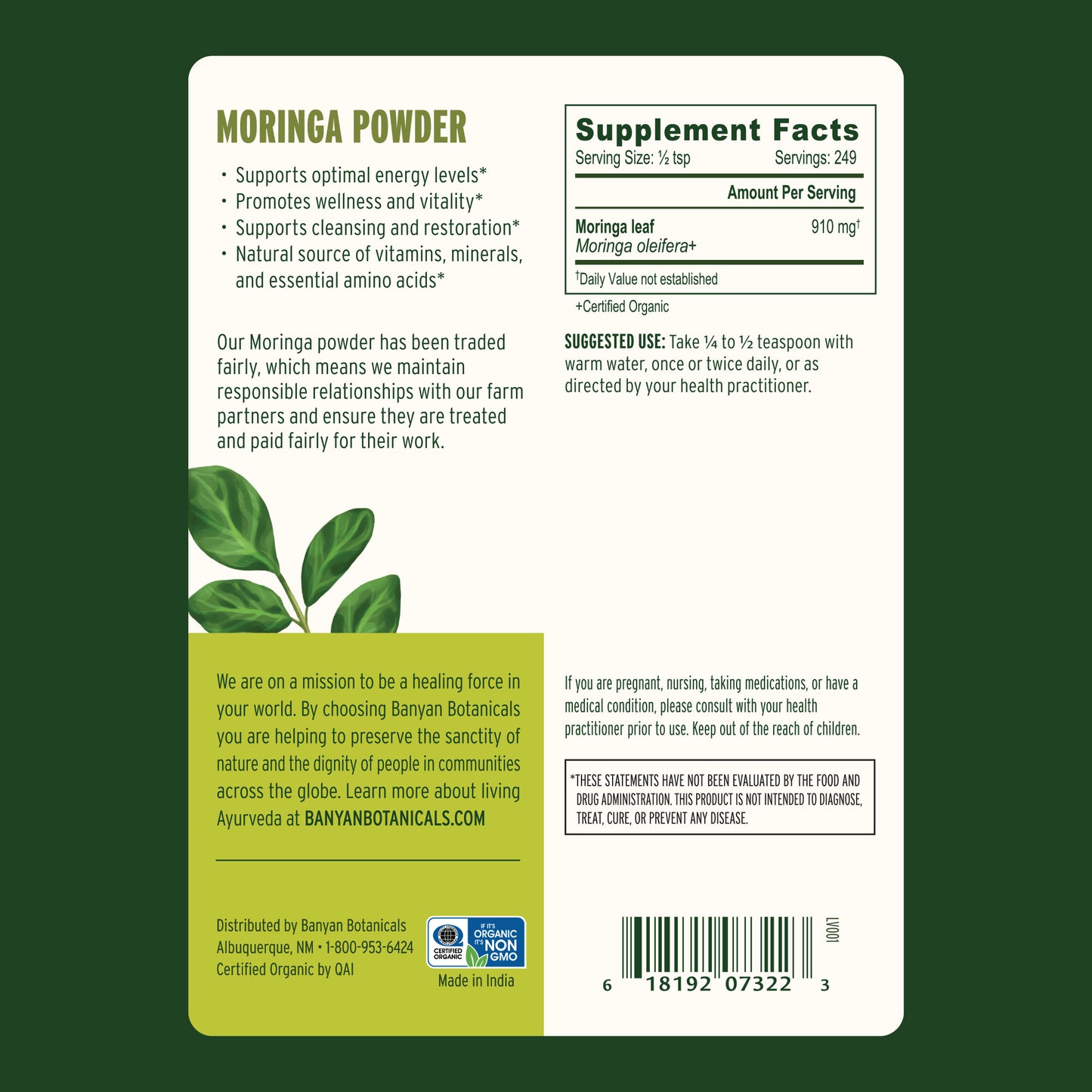 Moringa Powder Supplement Facts