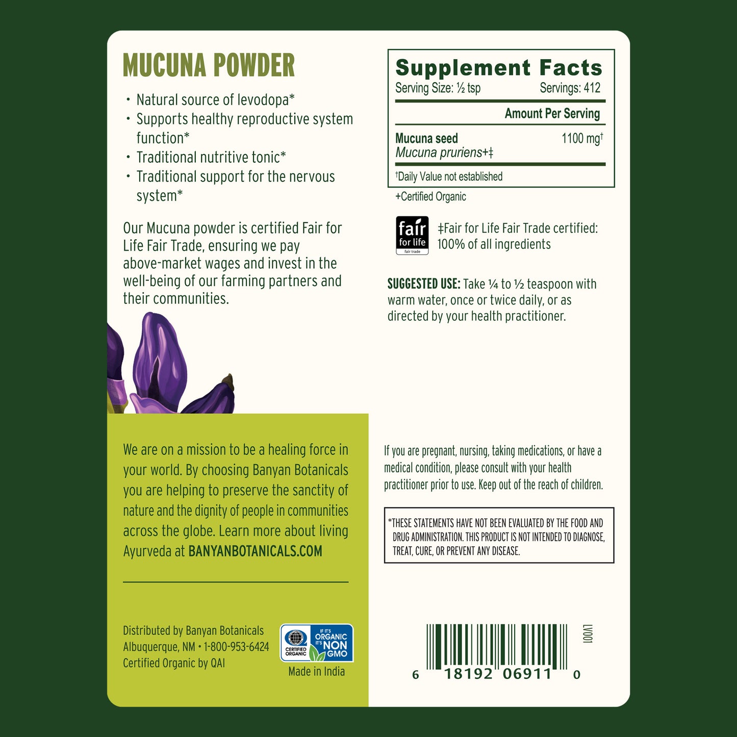 1 lb: Mucuna Powder Supplement Facts