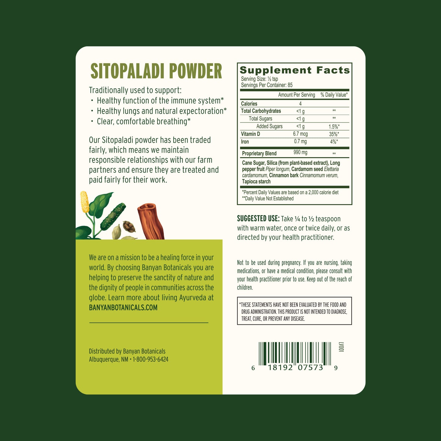 3 oz: Sitopaladi Powder Supplement Facts