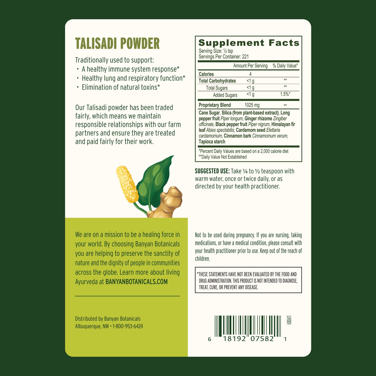 Talisadi powder back label—supplement facts