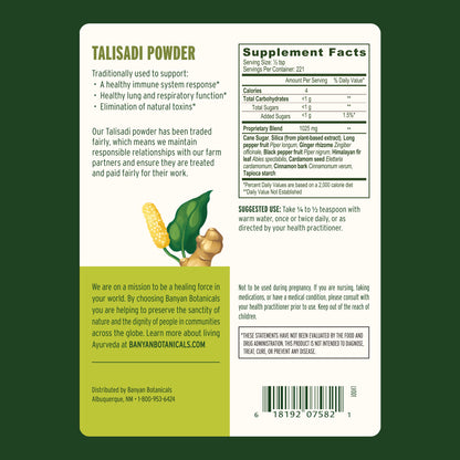 Talisadi powder back label—supplement facts