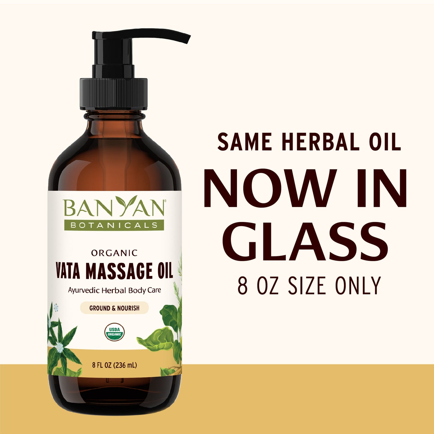 8 fl oz: Vata Massage Oil 8 oz Glass