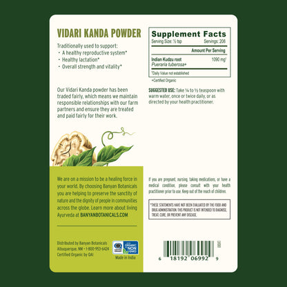 Vidari Kanda powder Supplement Facts