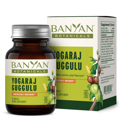 Yogaraj Guggulu tablet bottle in front of tablet box